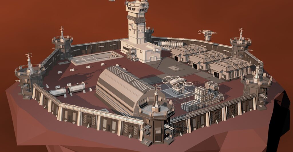 3D vizualizacija grada budućnosti: utvrđeni grad na otoku (Dominik Budimir)
